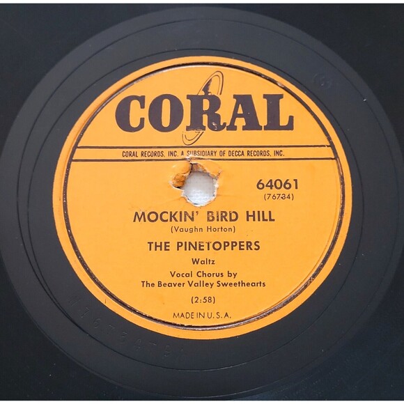 Pinetoppers 78 RPM - Mockin' Bird Hill / Big Parade Polka - Coral V+ - Picture 2 of 5